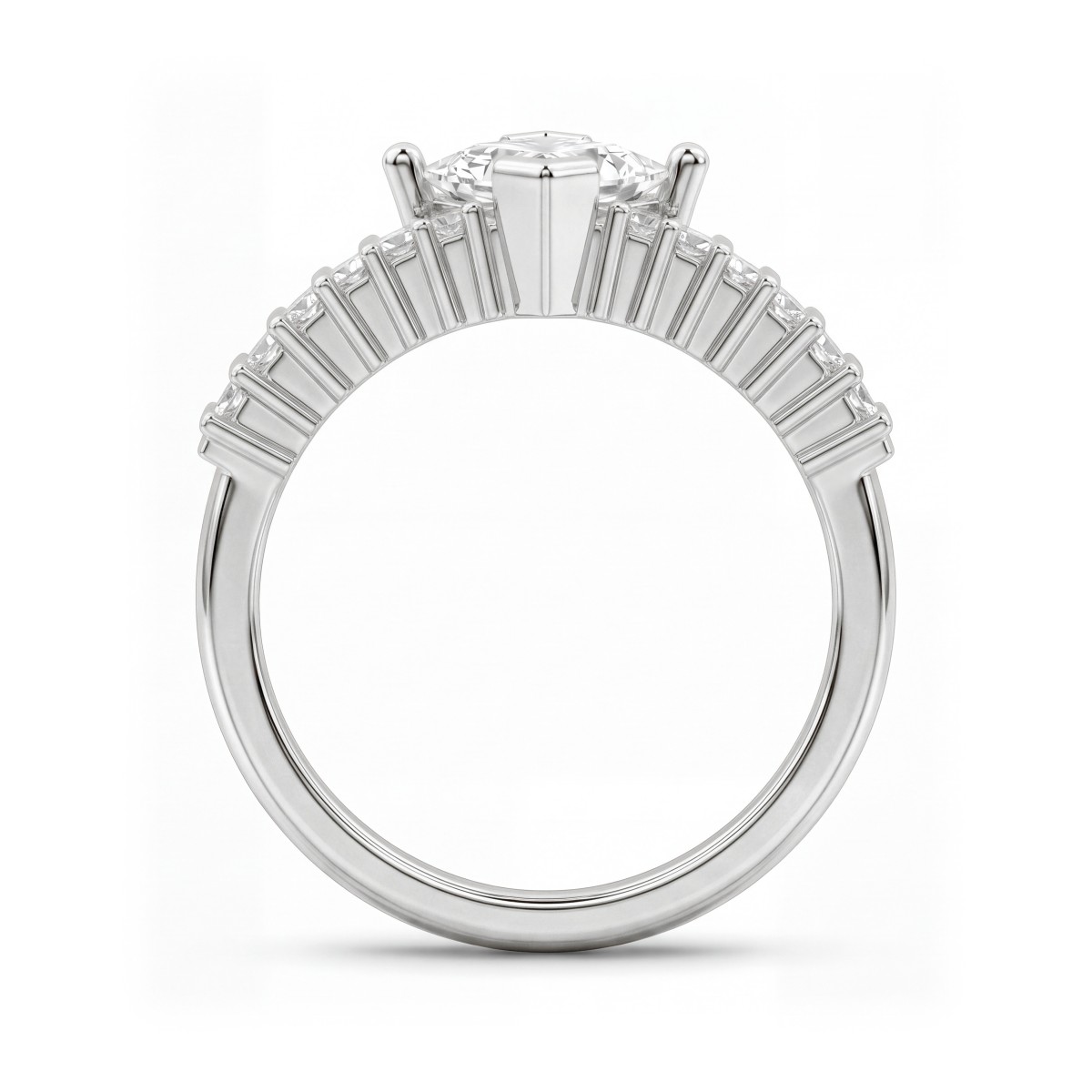 Princelle - Art deco -tyylinen prinsessahiontainen moissaniittisormus porrastetuilla baguette-olakkeilla